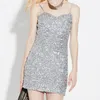 Kvinnors Sexiga High Stretch Shining Sequins Overlay Beaded Mini Bodycon Party Dress för Nightout Clubwear With Brapes One Size Multicolor