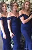 2021 Navy Blue Vestios De Fiesta Mermaid Bridesmaid Dress Off Shoulders Lace Appliques Beaded Elegant Maid of the Honor Dresses