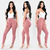 Frauen Lange Hosen Bandage Elastische Bleistift Hosen Casual Hohe Taille Hose Solide Gürtel Bogen Dünne Legging Jogger Hosen ClothingYFA865