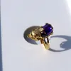 Homme Femme Antique Or Massif 18 K GF 3D Chance Richesse Pixiu Violet Onyx Petit Diamant CZ Yeux Filigrane Taille de Bague Ouverte