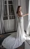 Vino Mermaid Julie Satin Dresses Sheer Neck Short Sleeve Lace Wedding Dress Sweep Train Beads Boho Beach Bridal Gowns
