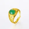 Jade Anel Ajustar Amarelo 18K Ouro Cheio Clássico Mens Anel Anel Banda de Casamento