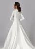 С длинным рукавом линия свадебные платья покрыта кнопка драгоценностей гаечьей шеи аппликации атлас плюс размер свадебное платье разведка поезда одежда де-Марие