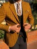 Custom Made Made Suit 2020 Ślub Tuxedos 2 Przyciski Plaid Best Man Garnitury Groom Nosić Tweed Tuxedos 3 sztuki Garnitury (Kurtka + spodnie + kamizelka)