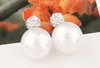 S Shining Crystal Double Sides Pearl Stud oorbellen Pearl Dubbele bal kralen vrouwen oorbellen Brincos Wedding Jewelry4537934