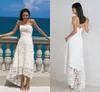 Lace Beach Wedding Dress Sheath/Column Strapless High Low Asymmetrical Wedding Dress Backless Zipper Back Vintage Bridal Gowns Cheap