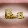 Unisex Studs Yellow White Gold Plated Sparkling CZ Simulated Diamond Earrings for Men Women