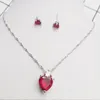 Red Heart Jewelry Set Pendant Necklace Earrings Sets for Girl Women Zircon Designs Cubic Zirconia Purple White Silver Chain Bridal Jewellery