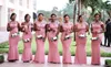 Zuid-Afrikaanse Nigeriaanse Meisjes Roze Mermaid Bruidsmeisjes Jurken Sheer Hals Applicaties Vloerlengte Maid of Honour Jurken Plus Size BM0614