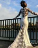 Nuovo arrivo Abiti da sposa africani nigeriani Mermiad Collo gioiello Vedere attraverso Abiti da sposa con applicazioni di pizzo a maniche lunghe Vestido De Noiva