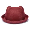 Summer Plain Polyester Women Mesh Fedoras Hats Bear Cat Ear Woman Ladies Bowler Hat Casual Bucket Cap Sombrero Sunhat