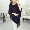 Autumn Plush Ball Tassel Long Knitwear Solid Loose Sweater V-Neck Knit Jumper Poncho Wrap Cloak Cape Pullover Warm Batwing Coat