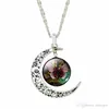 Moon Necklace Galaxy Planet Glass Cabochon Picture Silver Half Statement Chain Choker Necklaces & Pendants
