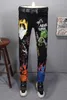 Skeleton Head Letter Printing Elastic Force Self-cultivation Black Leisure Time Pants Ephebe Personality Trend Hip-hop Jeans