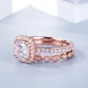 Rose Gold Rings For Women 2PCS Sparkling Rhinestone Rings Set Bridal Engagement Wedding Band Jewelry259G