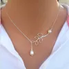 Pearl Leaf Pendants Halsband för kvinnor Fin smycken Mode Silver Plating Lady Party Dress Charms Infinity Chain Pearl Choker Halsband