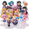 16pcslot Anime Sailor Moon Figures Q Version Tsukino Usagi Sailor Mars Mercury Jupiter Venus Saturn PVC Figure Toys3292519