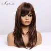 EASIHAIR Medium Long Dark Brown Straight Golden Highlight Синтетические парики с Банг тепла Resiatant косплей женщина парики для женщин