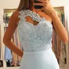 Light Blue Short Party Dresses 2020 Sheath One Shoulder Lace Knee Length Cocktail Homecoming Dresses Custom Made267m