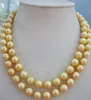 Free Shipping Noble amazing jewelry of 10-11MM South Seas yellow pearl necklace