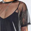 2019 Yaz Seksi Mesh Tee See-Through Kadın T-shirt Kısa Kollu Perspektif Shine Casual Kadınlar Lady Vintage blusa Tops