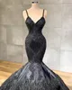 Aso Ebi 2020 Árabe Black Luxurious Sexy Vestidos de Noite Lace Frisado Prom Vestidos Pena Festa Formal Second Recepção Vestidos ZJ226