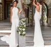 Sexy Mermaid Simple Wedding Dress 2020 Ivory Stain Wedding Gowns Elegant Backless Bride Dress Vestido De Noiva