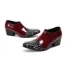 Batzuzhi Японский Тип Мужская обувь Toe Заклепки Остроконечные вина Red из натуральной кожи ботильоны Мужские 6.5cm высокие каблуки Botas Hombre!