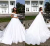 2020 White Satin Off The Shoulder Ball Gown Wedding Dresses Draped Court Train Bridal Gowns Long Wedding Reception Dress New Vestidos