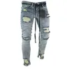 Mäns Jeans Distressed Pences for Men Streetwear Slim Fit Skinny Denim Byxor Ripped Holes Man Celana Ankel Zipper Trousers1