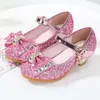 Flat Shoes Spring Summer Girls Glitter ткань детская кожа высокие каблуки Bownot Prinestone Подвеска Мэри Джейн для свадебной вечеринки12013097