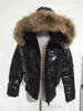 M women down jacket thickening Short down parkas 100% real raccoon fur collar hood down coat Black/Red Color