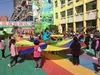 Octagonal fun game umbrella outdoor toys Early Education kindergarten Sense training Rainbow Umbrella team game