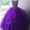 Topp Royal Blue Bling Crystal Quinceanera Prom Dresses Ball Gown Sweetheart Layers Tulle Rhinestones Corset Sweet 16 Party Dre4214757