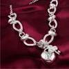 Collier en argent sterling plaqué 18INCHS pierre coeur serrure fleur cuillère collier FMSN190 Top 925 plaque en argent bijoux pendentif colliers