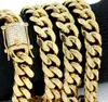 Men's Miami Cuban Link Chain 18k Gold Plated Real Stainless Steel Diamond Clasp