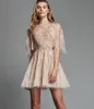 Zuhair Murad Short Prom Dresses Jewel Neck Lace Appliques Half Long Sleeve Beaded Cocktail Dress Custom Made Nude Formal Party Gowns