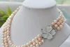 necklace Free shipping +++ 3row 8mm white pink round freshwater cultured pearl necklace