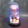 Creative Flower Beauty and the Red Rose Beast in a Glass Dome on a Wooden Base for Valentine's Gifts