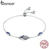 Groothandel- Zilver Lucky Hamsa Fatima Hand Chain Link Armbanden voor Dames Blue Crystal Silver Sieraden Gift Making