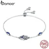 Cadeia atacado- afortunado de prata Hamsa Fatima Mão Fazer a ligação Pulseiras para tornar as mulheres Blue Crystal Silver Jewelry presente