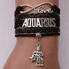 12 Zodiac Teken Charm Love Infinity Armbanden voor Vrouwen Mannen Horoscope Brief Gevlochten Lederen Touw Wrap Bangle Fashion DIY Sieraden