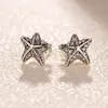 Authentic 925 Silver Starfish Stud Earrings for Pandora CZ Diamond Wedding Jewelry Earring with Gift box Set