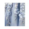 Elegant Blue Prom -jurken Lace 3d Floral Appliqued Pearls Evening Jurk Een lijn van de schouder op maat gemaakte speciale gelegenheid jurken