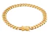 8mm/10mm/12mm/14mm/16mm/18mm Mens 18k Guldpläterad rostfritt stålarmband Högpolerad Miami Cuban Link Punk Curb Gold Armband