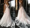 2019 elegante renda appliqued vestidos de casamento com decote em v a linha plus size vestido de noiva boho barato feito sob encomenda vestido de casamento de manga longa 22390