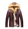 Shearling Fur Jackets Hoodies Mens Leather Coats Real Fur Collar Winter Jackets Thickening Warm Outerwear Overcoat Outdoor Snow Wear Tops