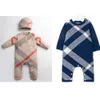 Autunno Inverno Neonato Neonato Ragazzi Ragazze Pagliaccetti Tuta scozzese lavorata a maglia in cotone a maniche lunghe Tutina neonato Tutina per bambini