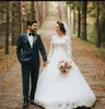 2019 vestidos de casamento country v vestido de baile de pescoço grande ilusão de mangas compridas comprimento do assoalho com laço applique plus tamanho vestidos de casamento