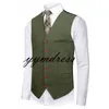 Hot Sell Green Groom Vest Wool Plaid Tweed Vests Custom Made Slim Fit Mens Suit Vest Prom Wedding Waistcoat